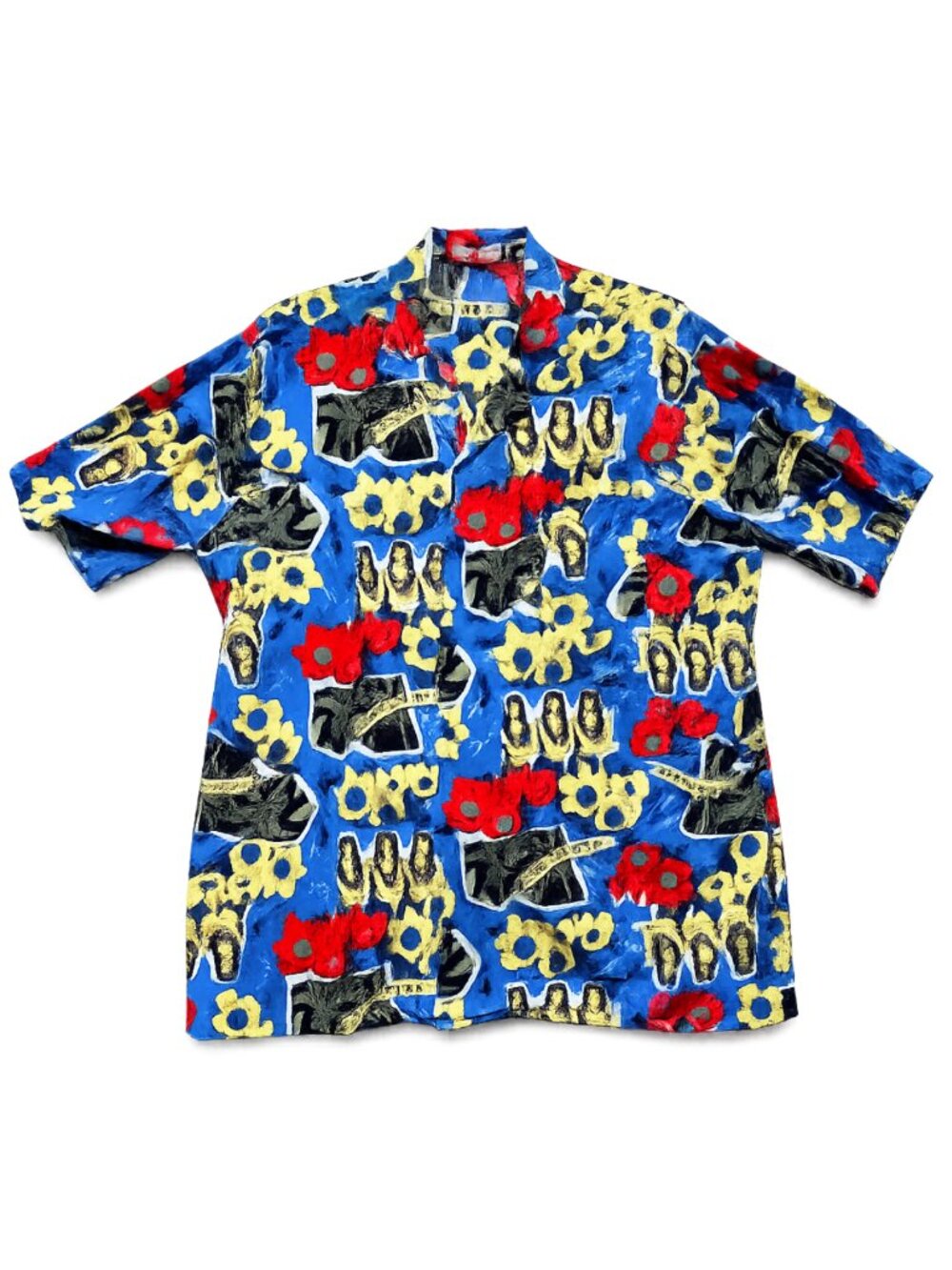 Honolulu Button-Up Shirt Short Sleeve Hawaiian Print Blue Size Large